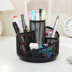 16Pcs Round 360 Rotating Metal Mesh Pen Holder Organizer